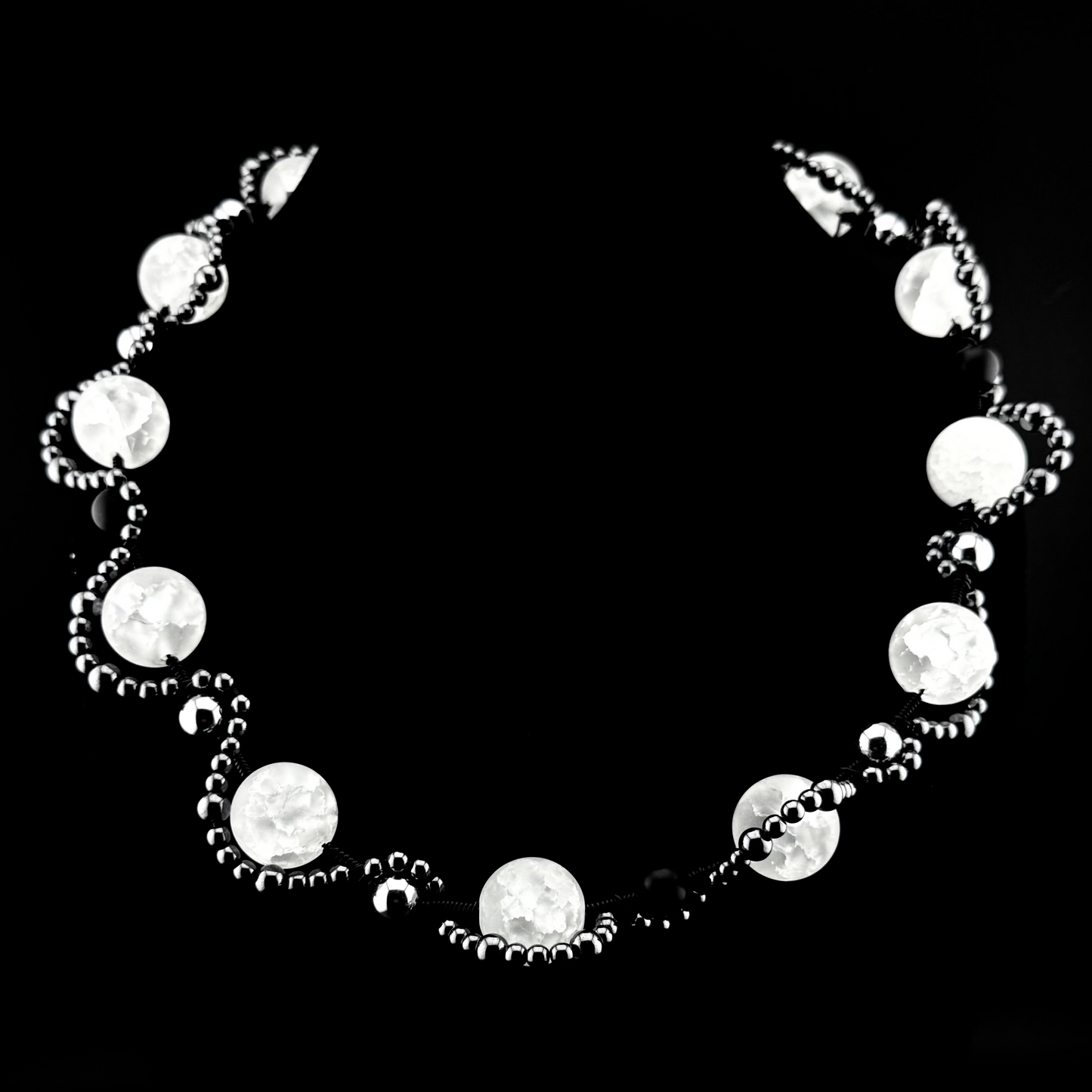 Crackled Quartz, Hematite, & Glass Pearl
