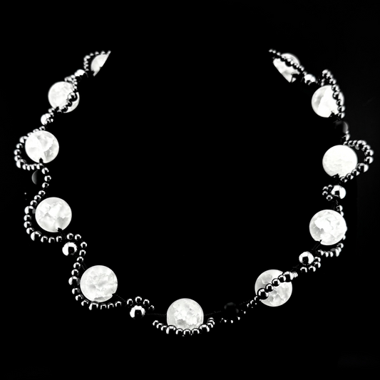 Crackled Quartz, Hematite, & Glass Pearl